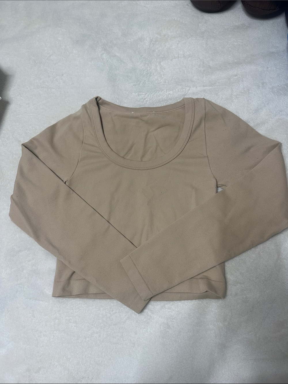 Long Sleeve Scoop Neck Women's Top - Taupe
